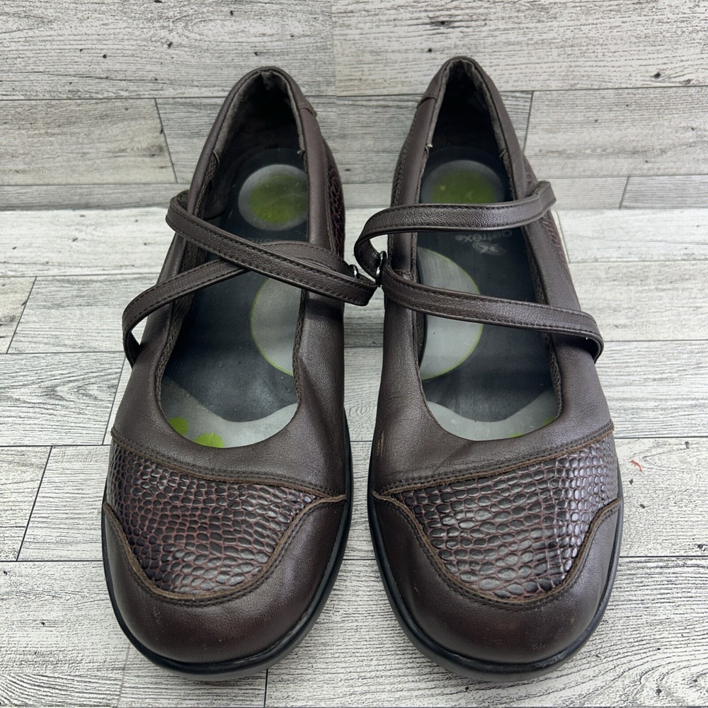 Aetrex Julia Brown‎ Textured Leather Mary Jane Shoes Women Size 9